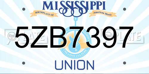 5ZB7397 Mississippi License Plate