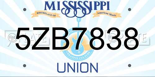 5ZB7838 Mississippi License Plate