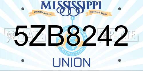 5ZB8242 Mississippi License Plate