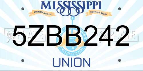 5ZBB242 Mississippi License Plate