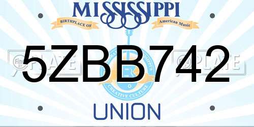 5ZBB742 Mississippi License Plate