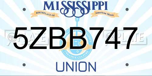 5ZBB747 Mississippi License Plate
