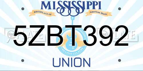 5ZBT392 Mississippi License Plate