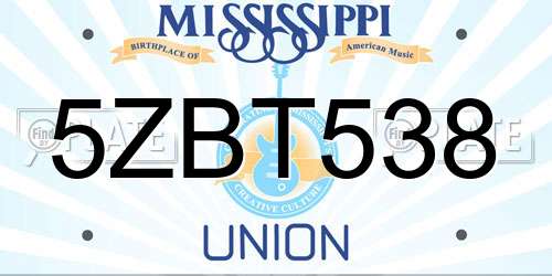 5ZBT538 Mississippi License Plate
