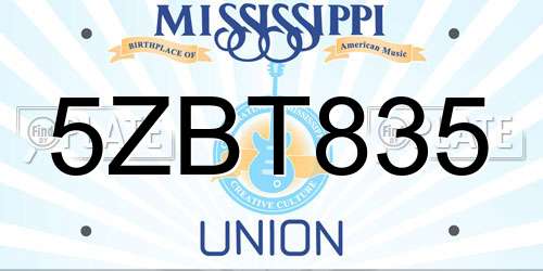 5ZBT835 Mississippi License Plate