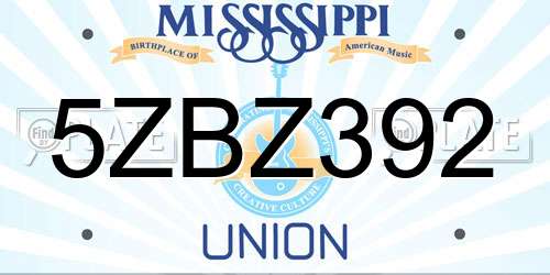5ZBZ392 Mississippi License Plate