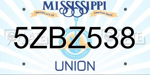 5ZBZ538 Mississippi License Plate