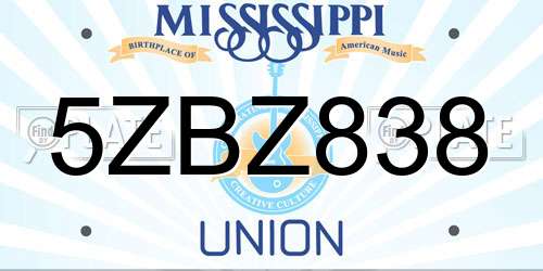 5ZBZ838 Mississippi License Plate