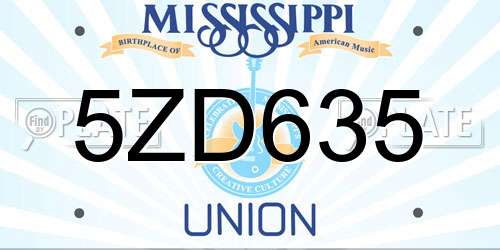 5ZD635 Mississippi License Plate