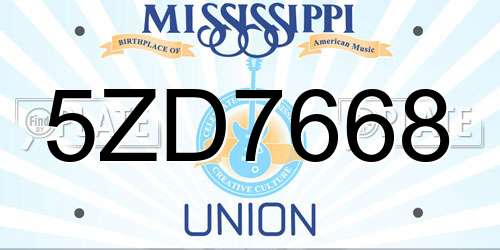 5ZD7668 Mississippi License Plate