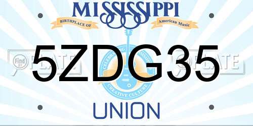 5ZDG35 Mississippi License Plate