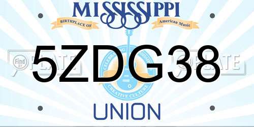 5ZDG38 Mississippi License Plate