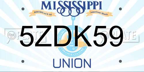 5ZDK59 Mississippi License Plate