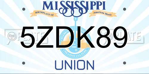 5ZDK89 Mississippi License Plate