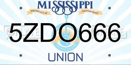 5ZDO666 Mississippi License Plate