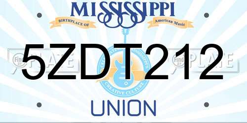 5ZDT212 Mississippi License Plate