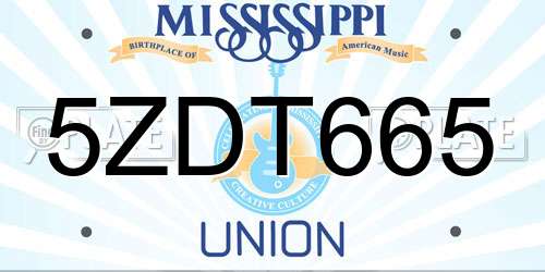 5ZDT665 Mississippi License Plate