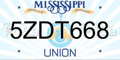 5ZDT668 Mississippi License Plate