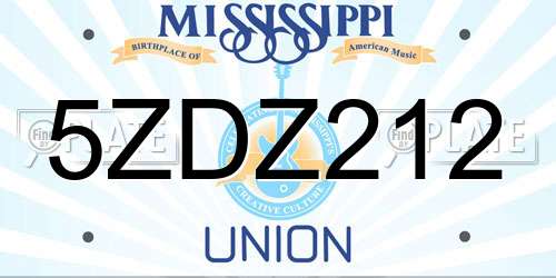 5ZDZ212 Mississippi License Plate