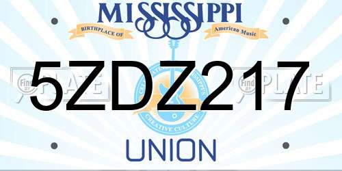 5ZDZ217 Mississippi License Plate