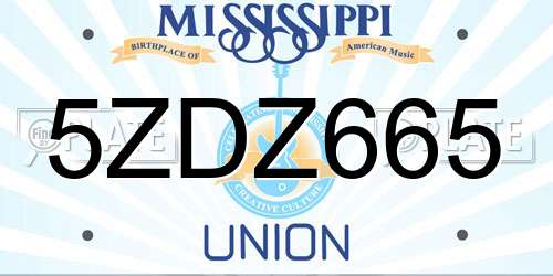 5ZDZ665 Mississippi License Plate