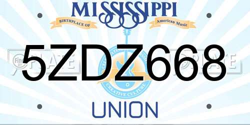 5ZDZ668 Mississippi License Plate