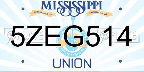 5ZEG514 Mississippi License Plate