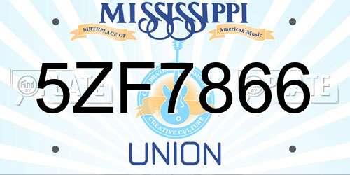 5ZF7866 Mississippi License Plate