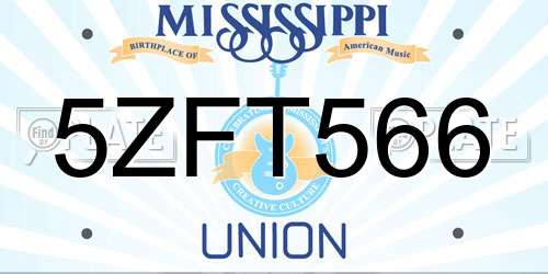 5ZFT566 Mississippi License Plate