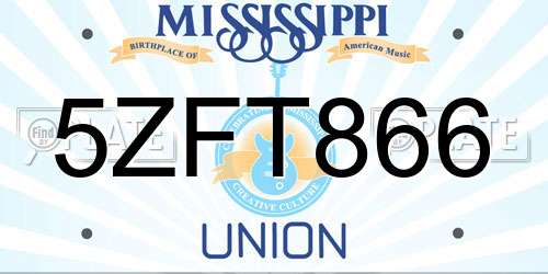 5ZFT866 Mississippi License Plate