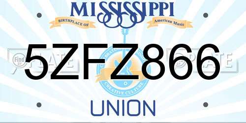 5ZFZ866 Mississippi License Plate