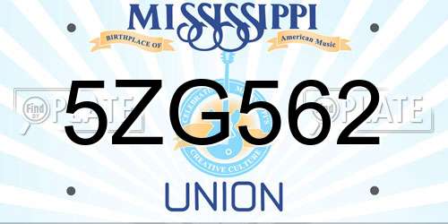 5ZG562 Mississippi License Plate