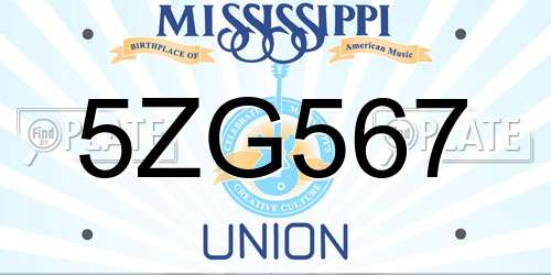5ZG567 Mississippi License Plate