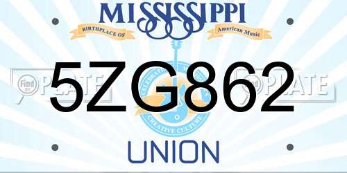 5ZG862 Mississippi License Plate