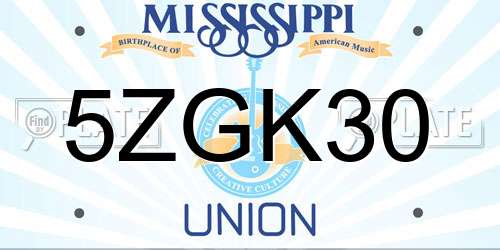 5ZGK30 Mississippi License Plate