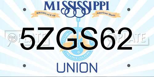 5ZGS62 Mississippi License Plate