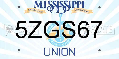 5ZGS67 Mississippi License Plate