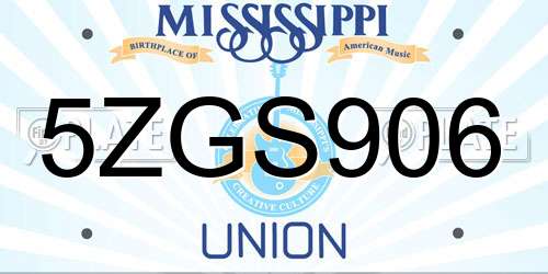5ZGS906 Mississippi License Plate