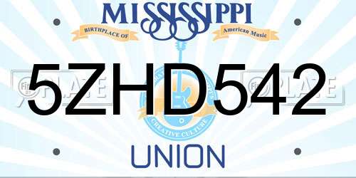 5ZHD542 Mississippi License Plate