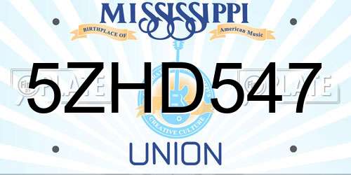 5ZHD547 Mississippi License Plate