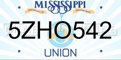 5ZHO542 Mississippi License Plate