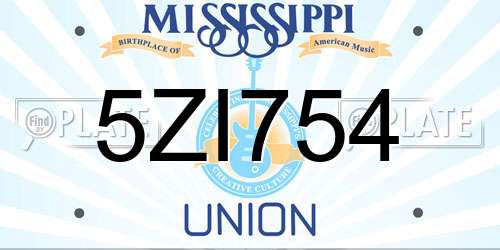5ZI754 Mississippi License Plate