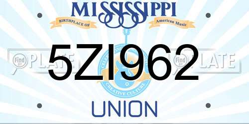 5ZI962 Mississippi License Plate