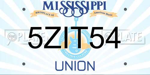 5ZIT54 Mississippi License Plate