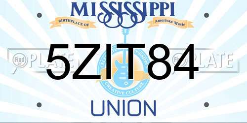 5ZIT84 Mississippi License Plate