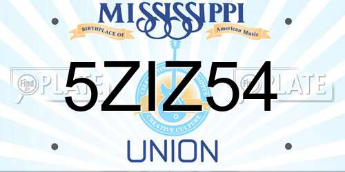 5ZIZ54 Mississippi License Plate