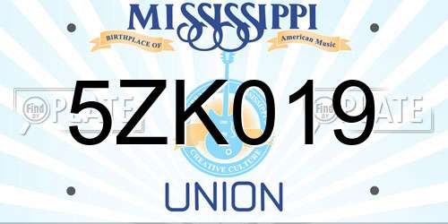 5ZK019 Mississippi License Plate