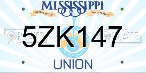 5ZK147 Mississippi License Plate