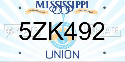 5ZK492 Mississippi License Plate