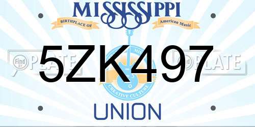 5ZK497 Mississippi License Plate